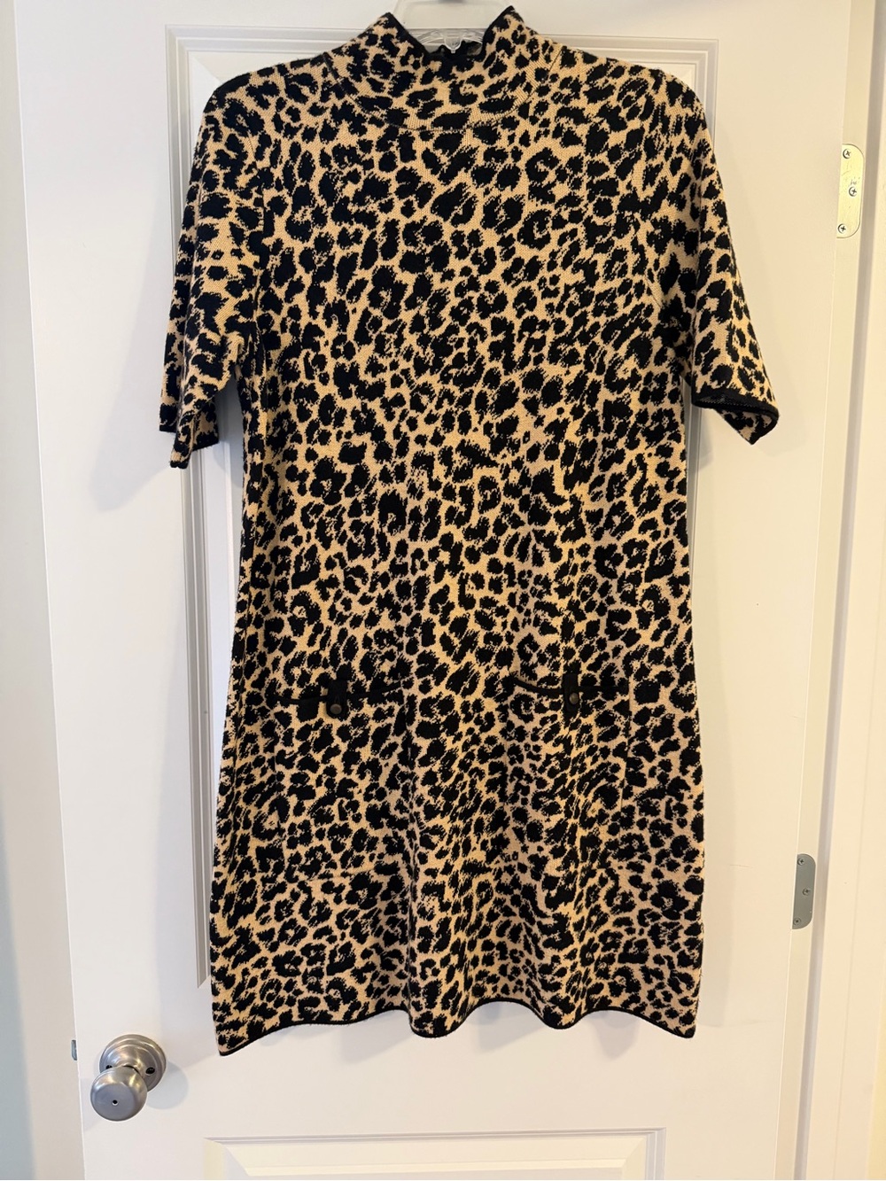 Maeve Leopard Print Short Sleeve Sweater Shift Dress